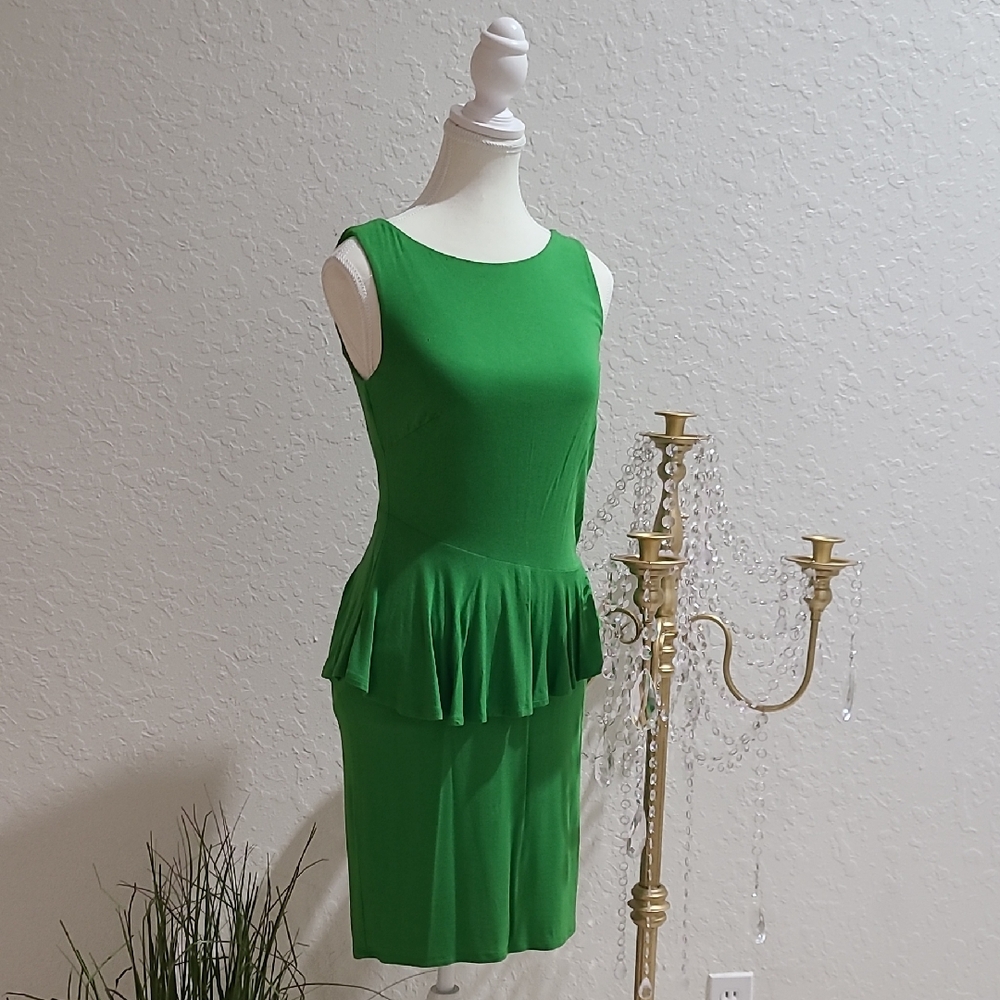 Laundry By Shelli Segal Vibrant Green Peplum Midi Dress